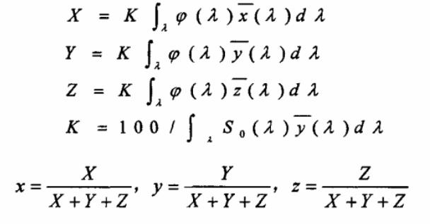 顏色三刺激值和色度坐標(biāo)計(jì)算公式